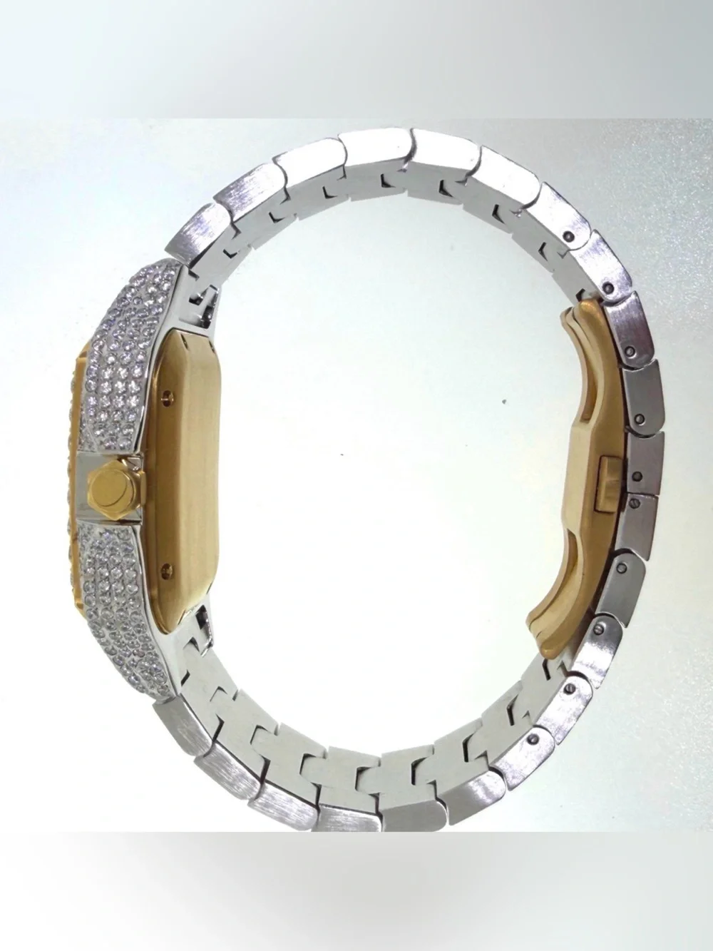 Gold and Silver Crystal Pave Women's Bracelet Watch